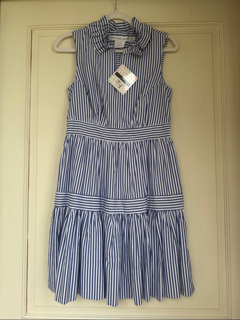 New With Tag Blue & White Striped Sleeveless Cotton Midi Dress